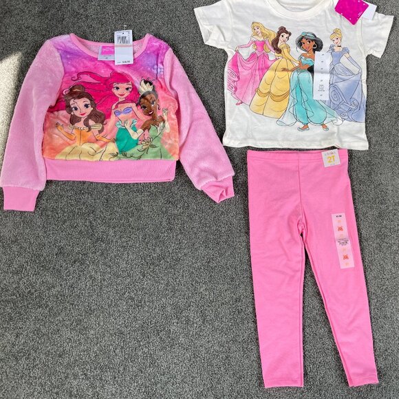 Disney Princess Other - Disney Princess T-Shirt, Disney Princess Fuzzy Soft Long Sleeve Top & Leggings